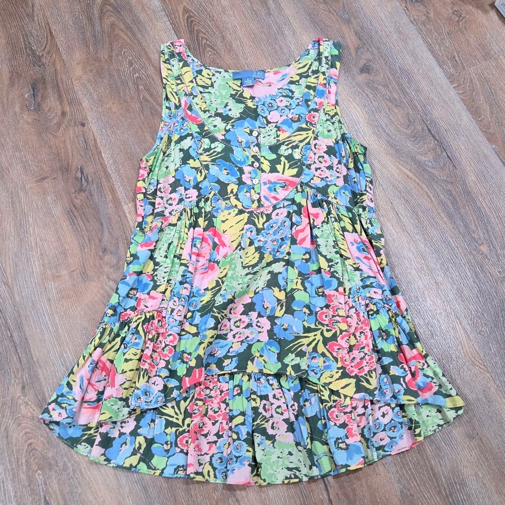 Anthropologie Lil Floral Babydoll Tunic Top Sleeveless Tiered High Low Ruffle 4